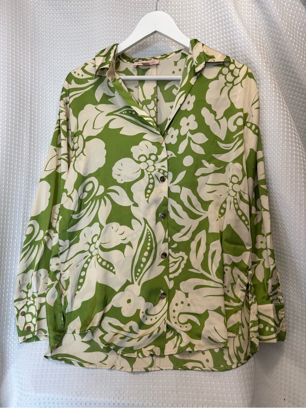 Philosophy Green and Cream Floral Button-Down Shirt